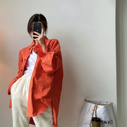 秋季炸街上衣女长袖韩版橘红色衬衣，小众港风设计感衬衫女复古港味