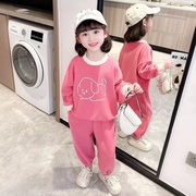 女童春秋套装2023春季中小童可爱卫衣休闲运动粉红色两件套潮