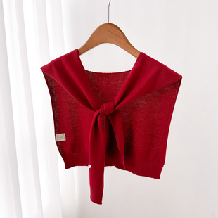 针织小披肩外搭肩女大红色春秋夏季衬衫毛衣空调护颈围脖子薄围巾