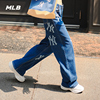 MLB 女款撞色logo休闲阔腿牛仔裤时尚长裤23冬季DPB03