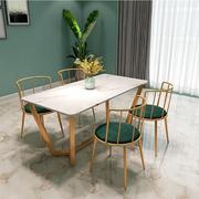 欧式大理石餐桌椅组合 家用简约轻奢长方形饭桌 轻奢铁艺吃饭桌子