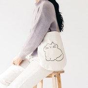 live work韩国创意环保袋可爱猫咪单肩包女休闲软布帆布包购物袋