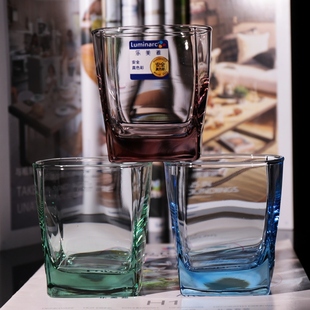 欧式商用玻璃四方杯水杯茶杯，果汁杯牛奶杯，啤酒杯酒店客房双色杯子