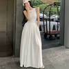 白色吊带连衣裙女2023夏季法式工字背心裙，设计感收腰a字长裙