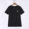 夏季韩版时尚简单纯的短袖左胸刺绣黑色短袖T恤女上衣16235