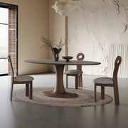 北欧实木岩板餐桌现代简约意式进口橡木，2023侘寂风椭圆形餐桌