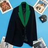 遇见黑绿拼接西装外套女赫本风时髦流行高级感小西服上衣