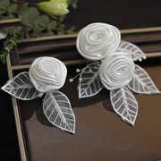 韩式新娘白色头花，结婚甜美缎面花朵，发夹套装婚纱影楼跟妆造型婚