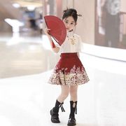 马面裙女童春夏秋季短长袖套装，中国风半身裙，儿童汉服短长款连衣裙