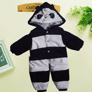 小数点童装冬装加厚连体衣包脚，宝宝熊猫哈衣抱被婴儿爬服棉衣