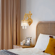 欧式全铜客厅无线壁灯 法式水晶卧室背景墙床头楼梯墙灯充电壁灯