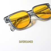 英伦风格镂空设计黄色镜片墨镜uv400黑框国潮配近视情侣太阳眼镜