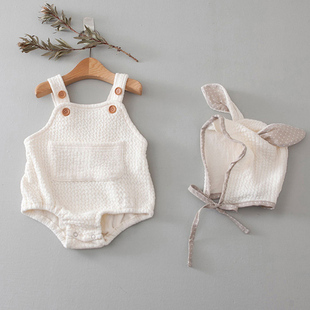 韩版ins新生婴儿衣服可爱兔子背带爬服小动物造型包屁连体衣哈衣