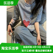 宽松短袖t恤女欧洲站，2024夏季欧货爱心涂鸦印花个性休闲上衣