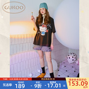 Gukoo/果壳睡衣女夏季HelloKitty联名可外穿T恤纯棉格子家居套装B