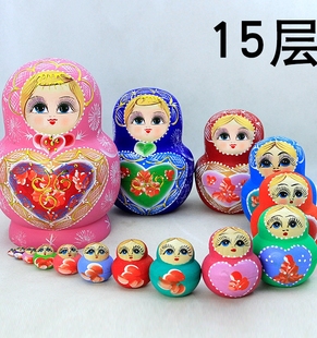 俄罗斯特色15层套娃椴木彩绘哈尔滨满洲里旅游纪念节新年礼物玩具