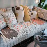 浅色小清新夏天款沙发垫简约现代卡通凉感坐垫客厅防滑沙发巾套罩