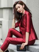 职业装气质女神范时尚红色西装外套女春季韩版英伦风西服套装