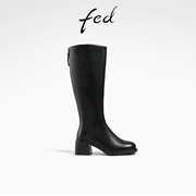 fed真皮长筒靴冬季靴子粗跟瘦瘦靴，高跟时装靴女款r1121-zc356