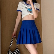 克莱因蓝学院韩版jk百褶裙，半身裙子高腰，a字显瘦春夏西装短裙