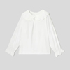 jaca**女童白t恤纯棉，白色双层波浪，花瓣领长袖衬衫上衣法国童装