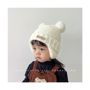 儿童帽子冬季男宝宝可爱婴幼儿，护耳帽加棉，男童女孩针织毛线帽