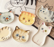 猫部杂货 日D 软萌可爱小猫陶瓷味碟 猫脸造型酱油碟调味碟小食碟
