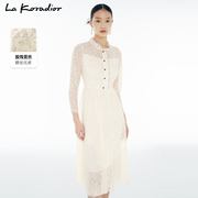 La Koradior拉珂蒂白色时尚蕾丝连衣裙女中长款气质优雅裙子女