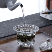 加厚玻璃盖碗单个日式水晶锤纹泡茶杯，茶碗功夫茶具手抓壶个人专用