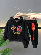 男童冬装卫衣套装加绒加厚2023儿童中国风唐装宝宝喜庆拜年服