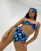 澳洲时尚性感三角钢托比基尼游泳衣女复古蓝色花聚拢显瘦海滩度假