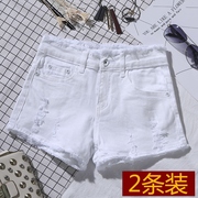 白色牛仔短裤女夏2024中低腰，外穿显瘦性感，破洞百搭潮毛边网红