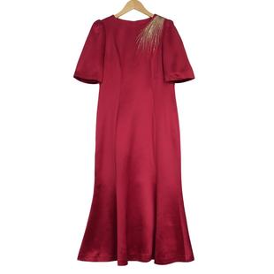 六l宴会上档次女装高端轻奢喜婆婆品牌礼服，酒红色连衣裙-17901