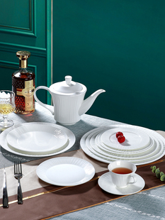 2023纯白骨瓷餐具套装北欧DIY碗碟家用高端浮雕陶瓷碗盘组合