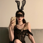兔子耳朵发箍韩国黑蕾丝眼罩发卡可爱猫耳朵头箍cos拍照化妆头饰
