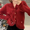 红色毛衣外套女秋冬季外穿别致设计感小众小香风温柔气质针织开衫