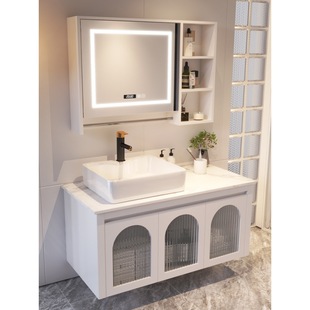 现代简约小户型岩板pvc浴室柜卫生间洗手脸漱池台盆智能镜柜组合