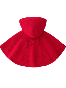 儿童装婴幼儿秋冬针织披肩女童宝宝外出保暖披风加绒小童红色斗篷