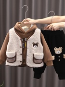 韩国男童装卫衣套装1-2一4周岁3男宝宝冬装加绒加厚马甲三件套潮