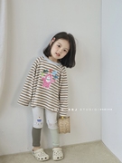 豆包君2024春季韩版童装女童可爱卡通印花T恤幼儿园宽松条纹T