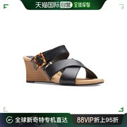 美国直邮clarks 女士 凉鞋绑带平底舒适进口女鞋坡跟鞋