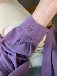 紫色纯棉长袖衬衫女设计感防晒春夏，2024内搭外穿宽松上衣衬衣