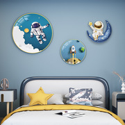 儿童房卧室床头装饰画男孩女孩，房间太空挂画创意圆形宇航员墙壁画