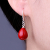 S925纯银珍珠耳环韩国长款 红色新娘耳坠女新过年气质耳饰防过敏