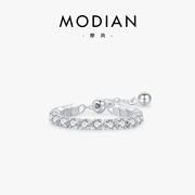 摩典s925纯银超闪锆石戒指女小众设计感简约时尚百搭可调节指环
