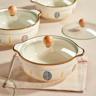 日式带盖双耳汤碗家用陶瓷大号，2024盛汤大碗高级感餐具泡面碗