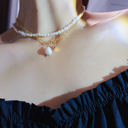 巴洛克的美好~天然淡水珍珠项链女14k钛钢颈链多戴锁骨链轻奢小众
