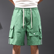 夏季冰丝工装短裤男草绿色美式重磅五分裤宽松直筒运动休闲中裤子