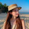 平顶草帽女夏天凉帽海边度假遮阳太阳帽网红时尚，法式小礼帽休闲风