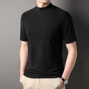 夏季个性时尚修身短袖男t恤韩版紧身半高领打底衫t血桖潮半袖